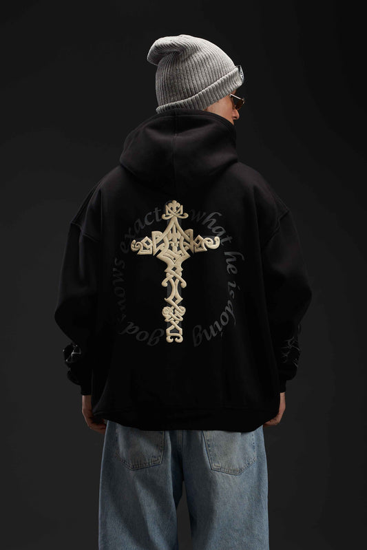 BLACK CROSS OVERSIZED HOODIE
