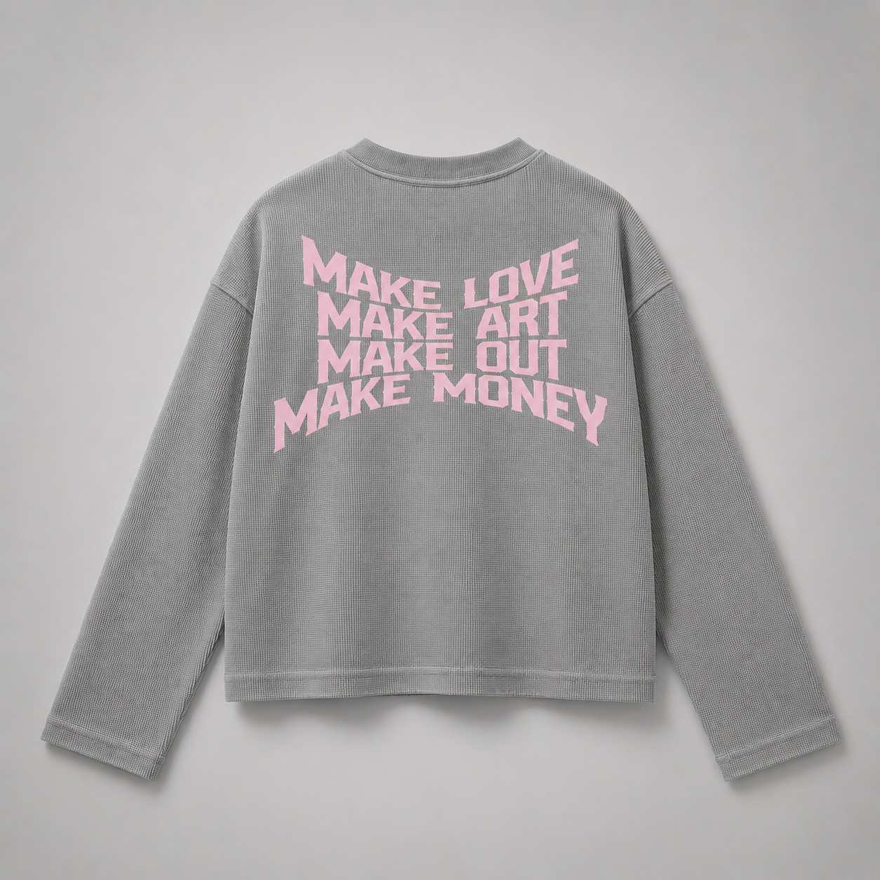 MAKE LOVE WASHED GREY WAFFLE KNIT
