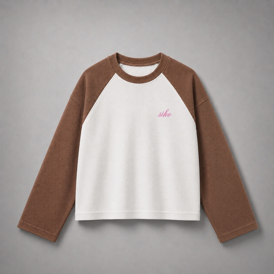 BROWN RAGLAN BASIC WAFFLEKNIT TEE
