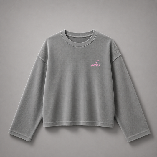 GREY WASHED CROPPED WAFFLE KNIT