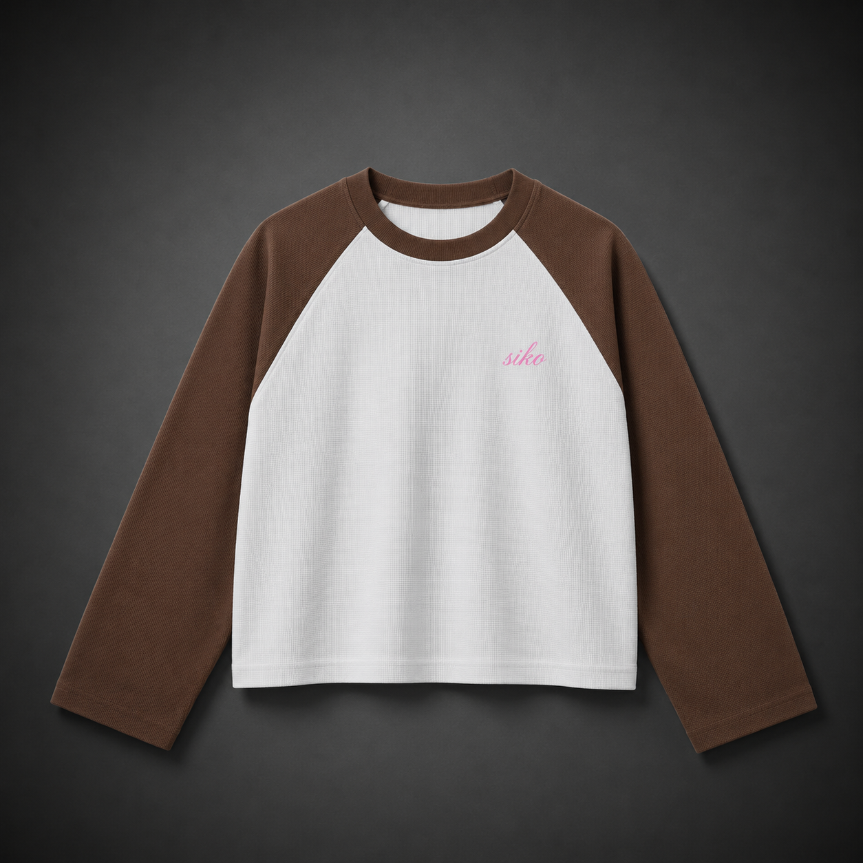 BROWN RAGLAN BASIC WAFFLEKNIT TEE