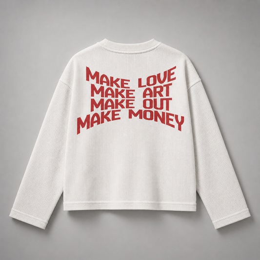 MAKE LOVE WHITE WAFFLE KNIT TEE